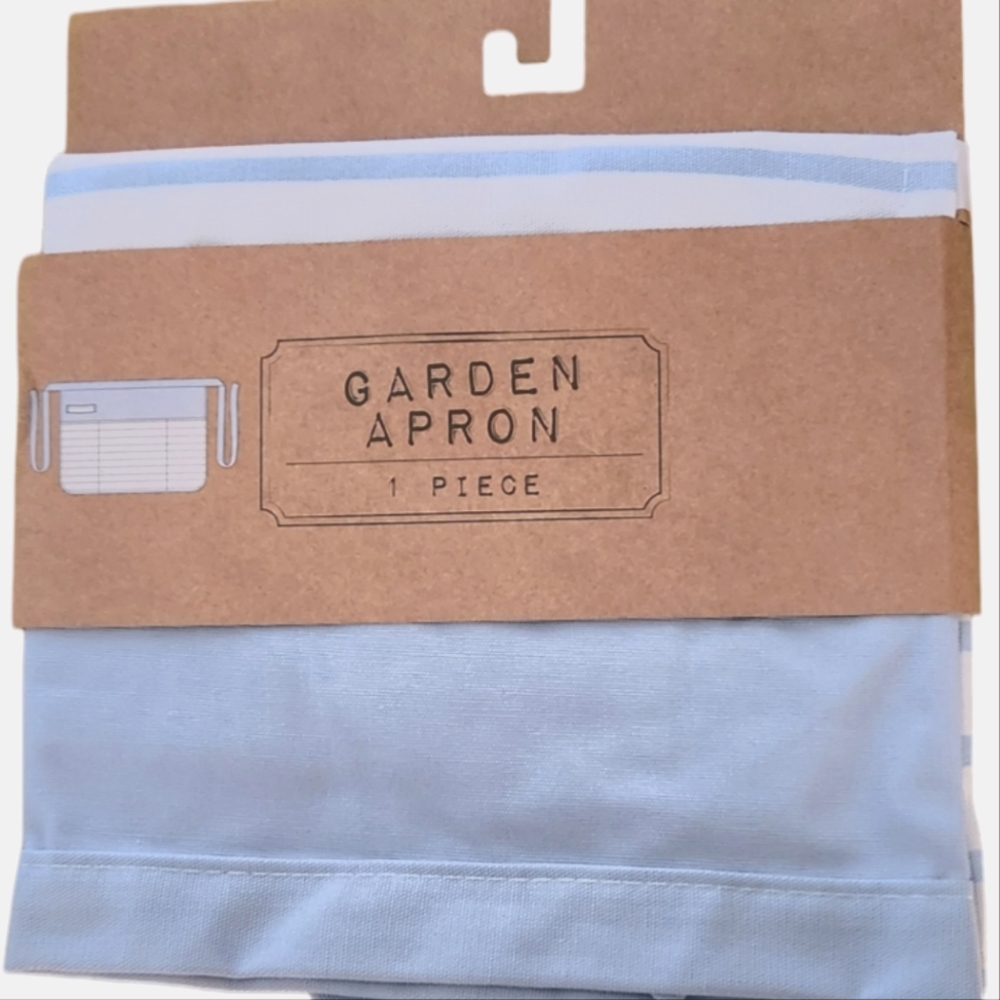 Garden Apron Blue/White Striped Waist Wraparound With Ties Size 20x15